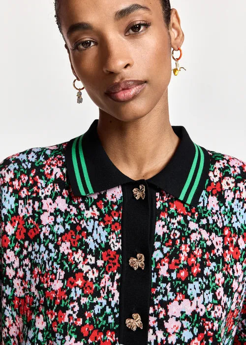 Kartos Knitted Jacquard Polo in Black