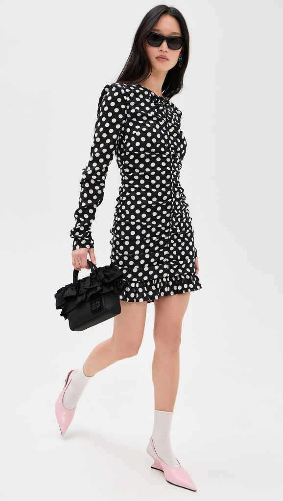 Jast Ruched Mini Dress in Black and White