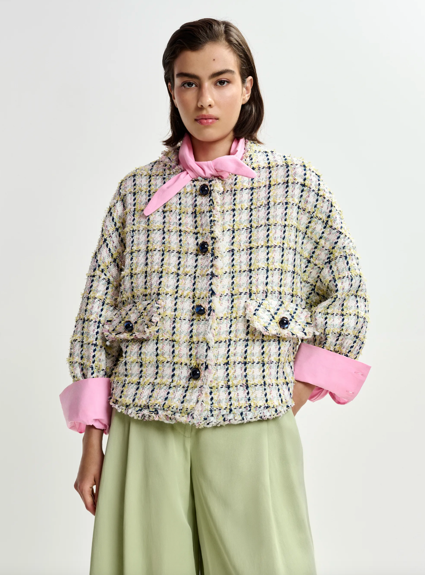 Jayden Boxy Cropped Jacket in Basil Smash