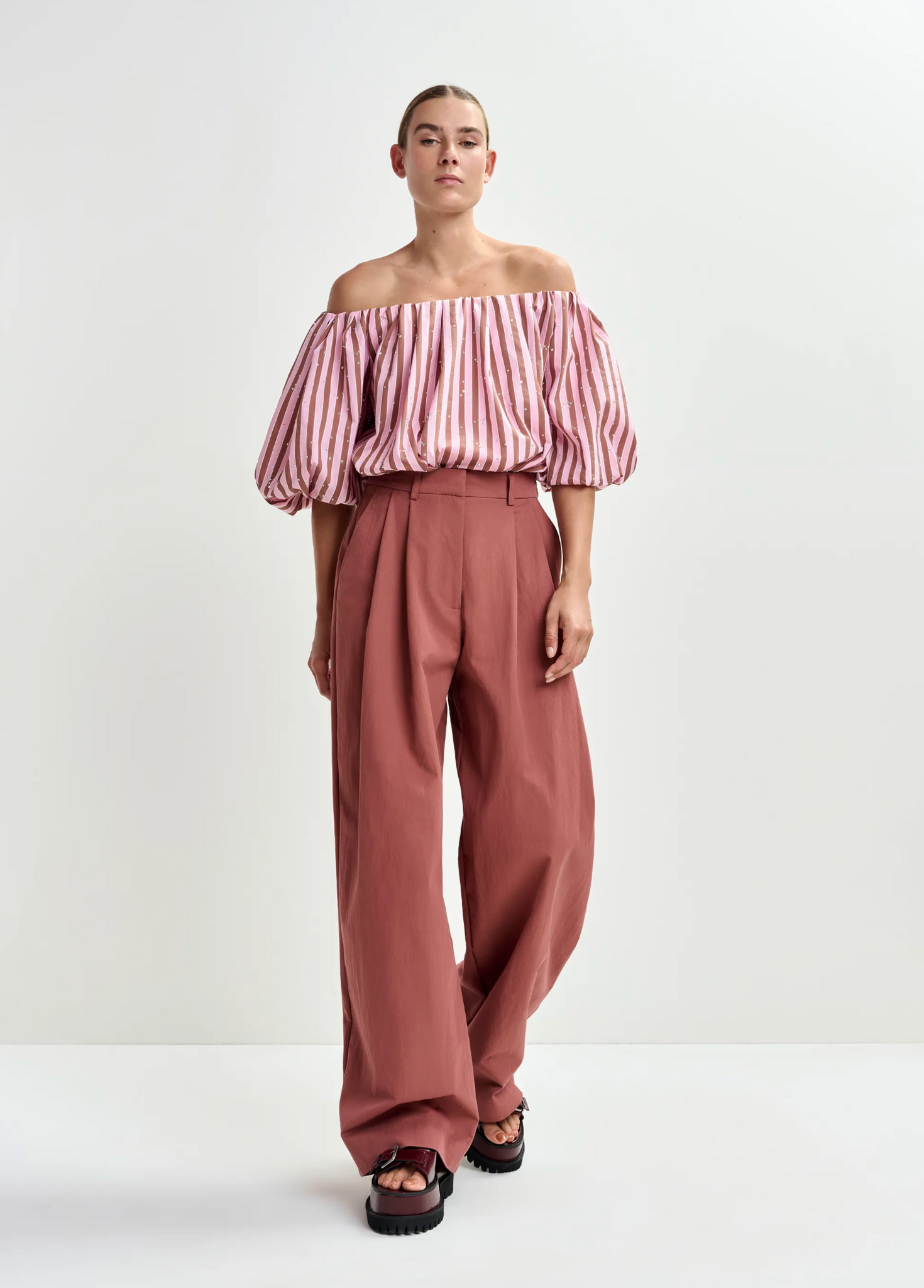 Jayjay Bodysuit with Puffed Sleeves in Young Rose