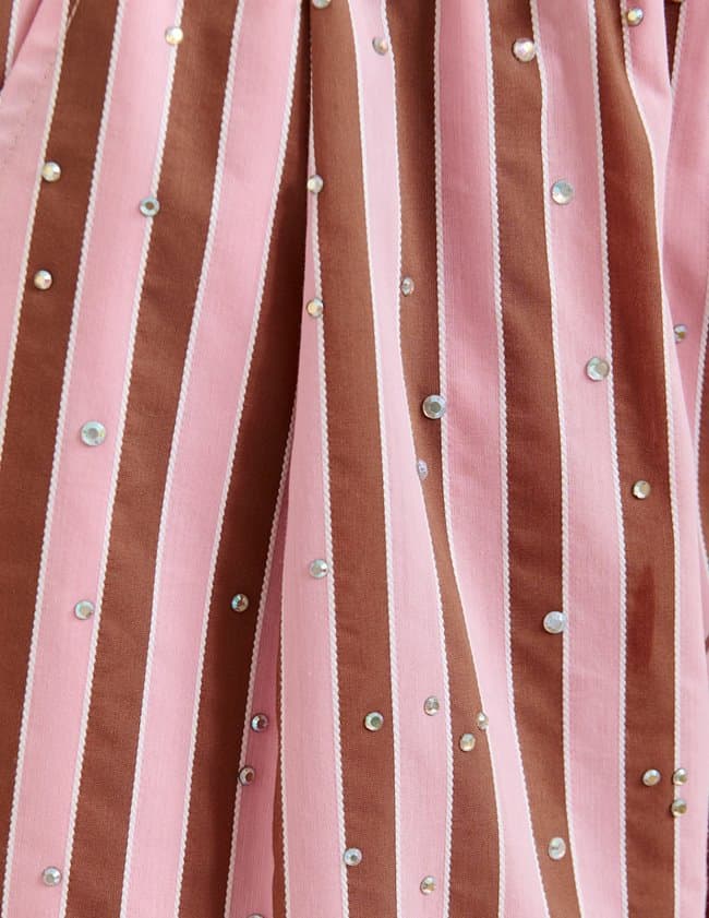 Jeeuw Striped Shorts with Rhinestone Embellishments in Younge Rose