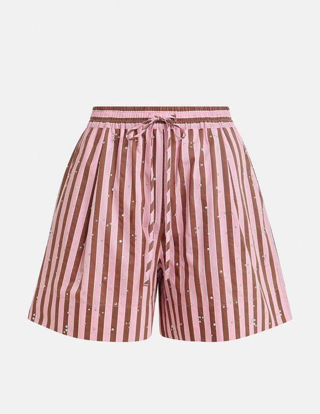Jeeuw Striped Shorts with Rhinestone Embellishments in Younge Rose