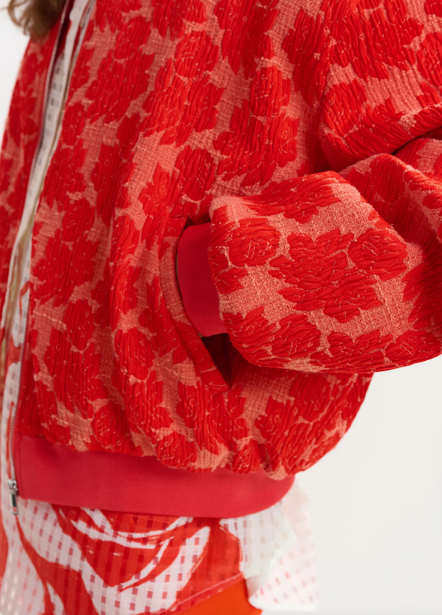 Jibe Quilted Jacquard Bomber Jacket in Fire Glow