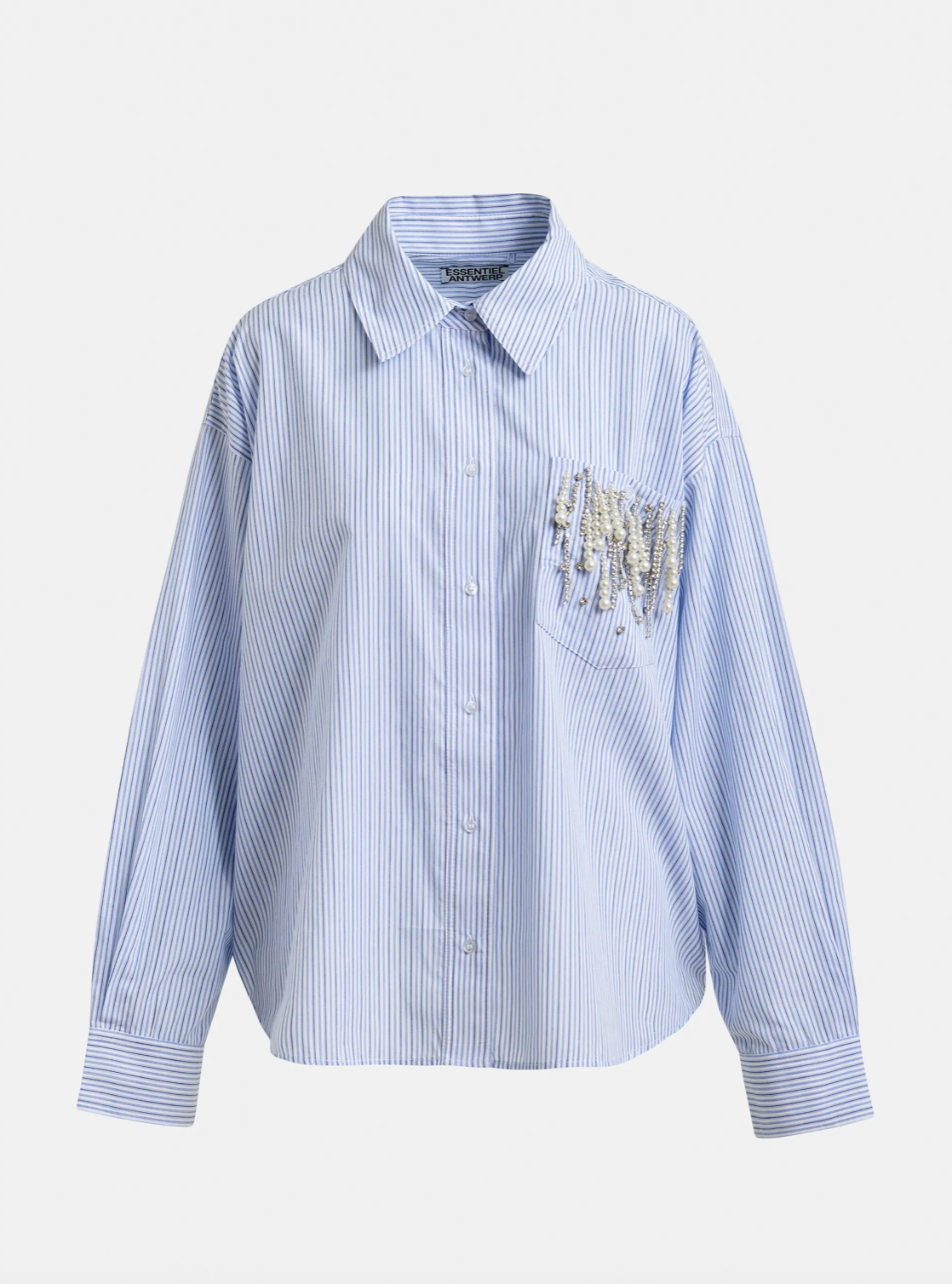 Jommeke Oversized Striped Embellished Cotton Shirt in Dark Blue/Light Blue