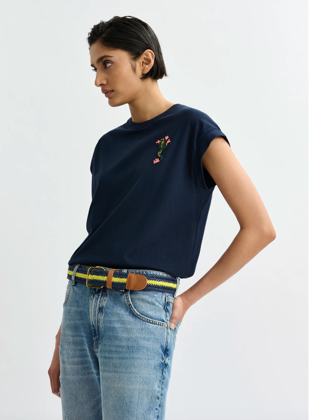 Jungala Embroidered T-Shirt in Classic Navy