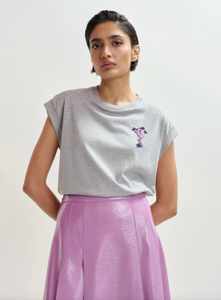 Jungala Embroidered T-Shirt in Foggy Brain