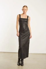 Black Leather 5 Pocket Long Skirt - l