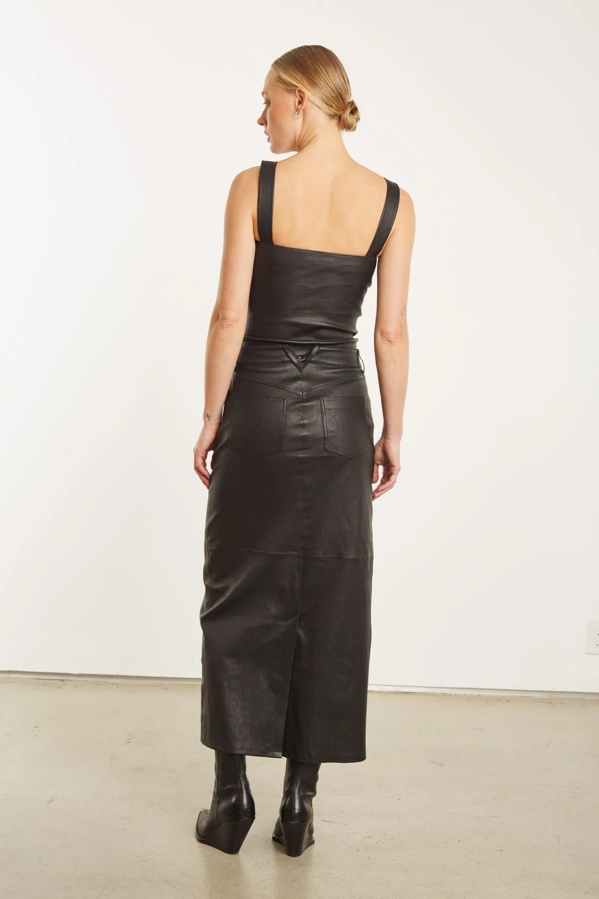 Black Leather 5 Pocket Long Skirt