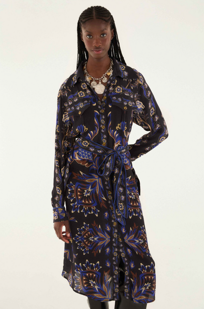 black mixed arabesque scarves long sleeve maxi dress ARABESQUE MIX SCARVES BLACK WRAP MINI DRESS