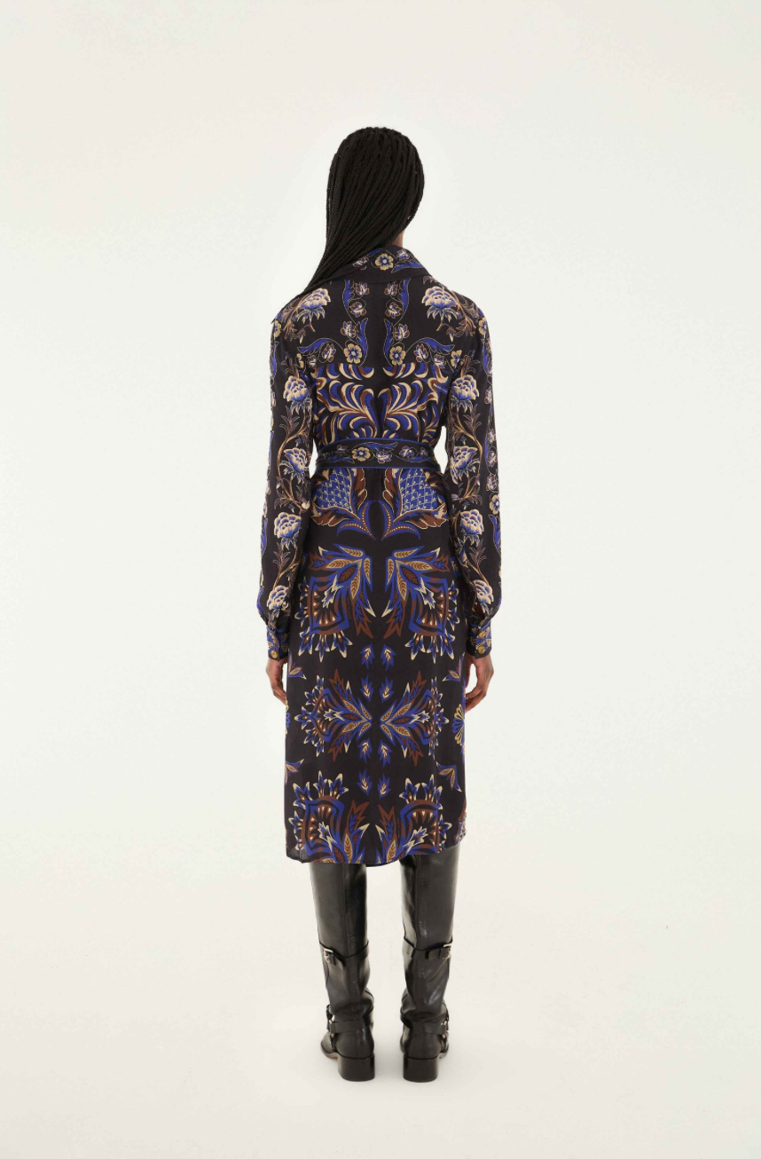 Black Arabesque Mix Scarves Midi Dress