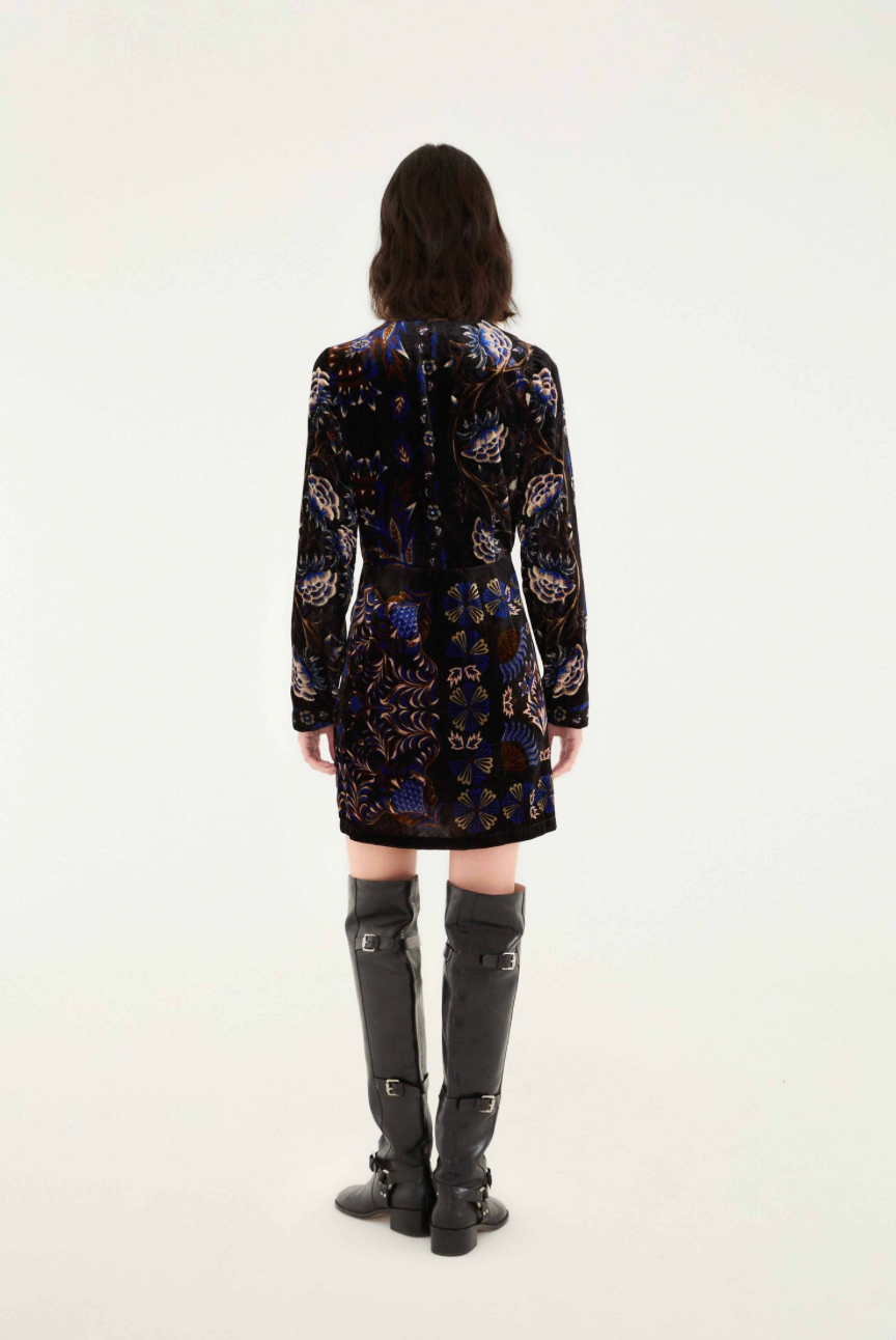 Black Arabesque Mix Scarves Wrap Mini Dress