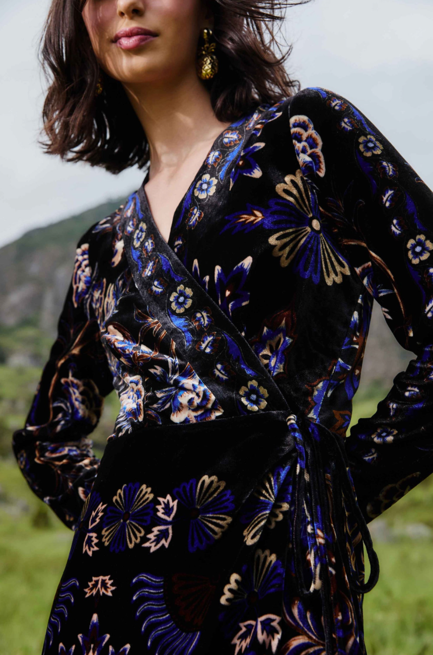 Black Arabesque Mix Scarves Wrap Mini Dress