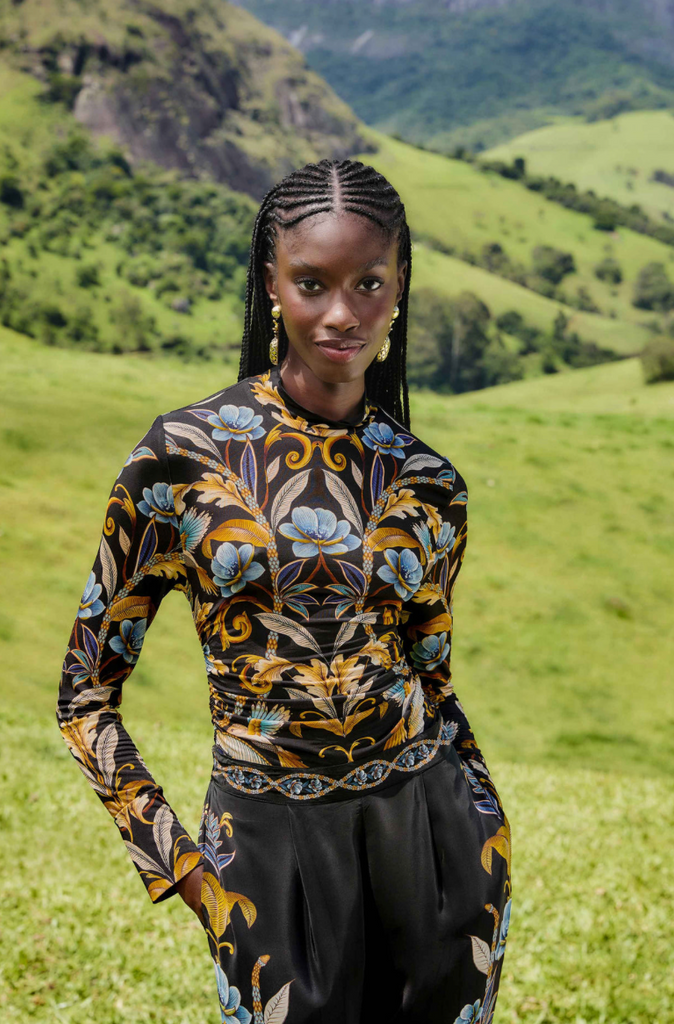 Snake Garden Black Jersey Blouse