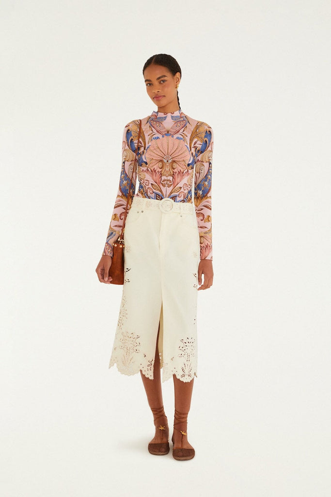 Soft Pink Sea Garden Scarf Jersey Blouse