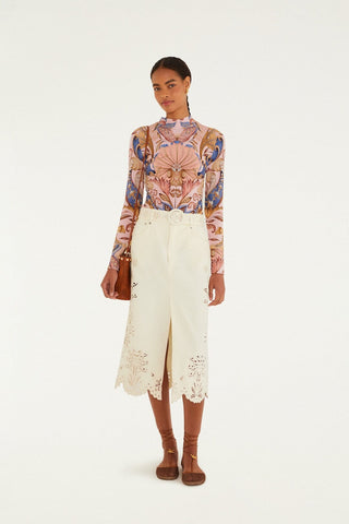 Soft Pink Sea Garden Scarf Jersey Blouse