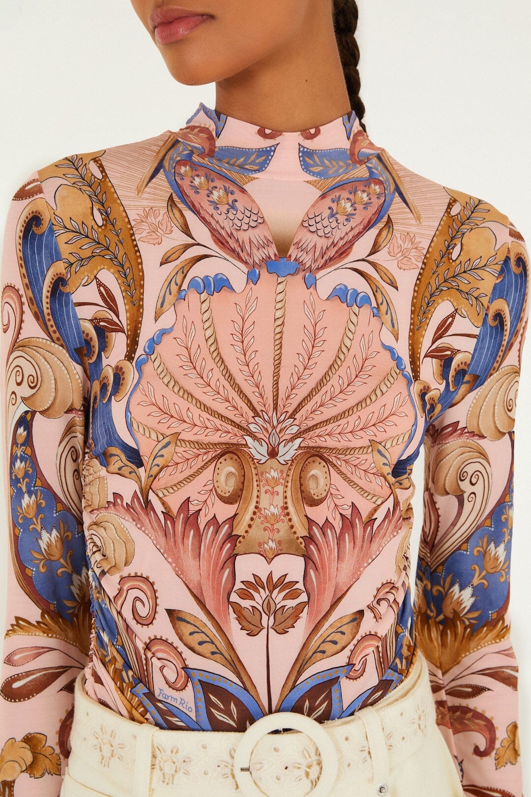 Soft Pink Sea Garden Scarf Jersey Blouse