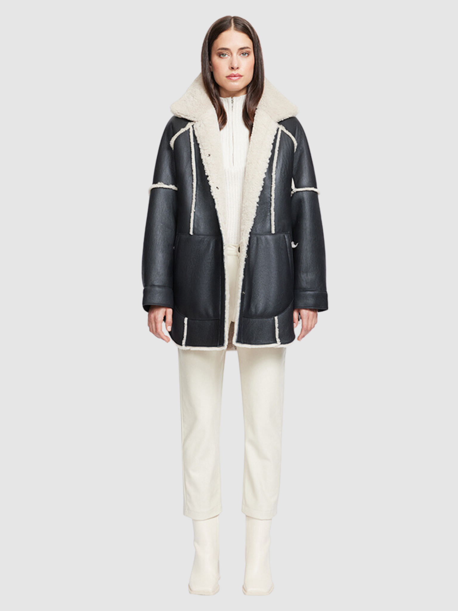 Fractal Reversible Shearling Jacket in Black Beige Nappa