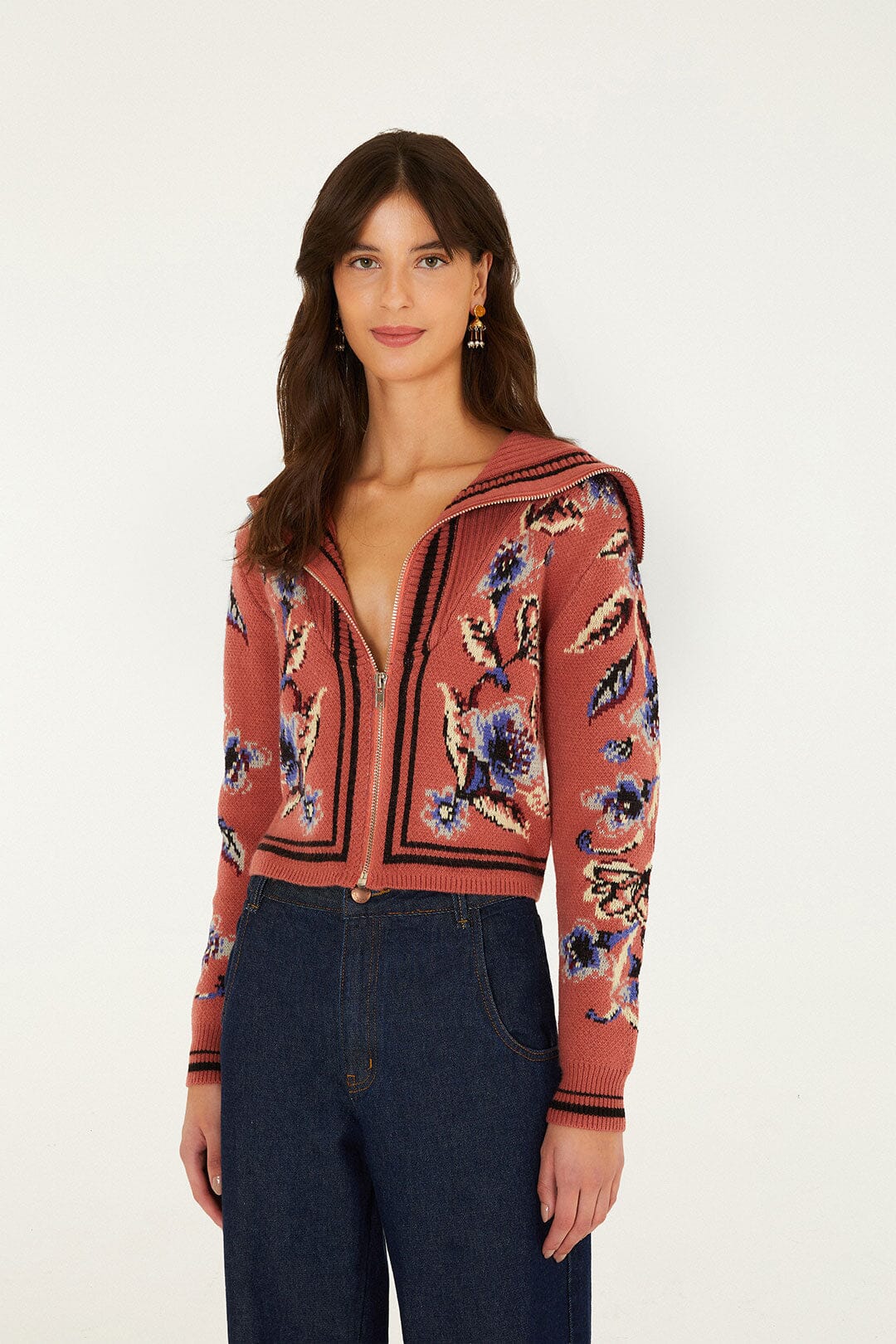 Floral Beauty Tapestry Blush Pink Knit Cardigan