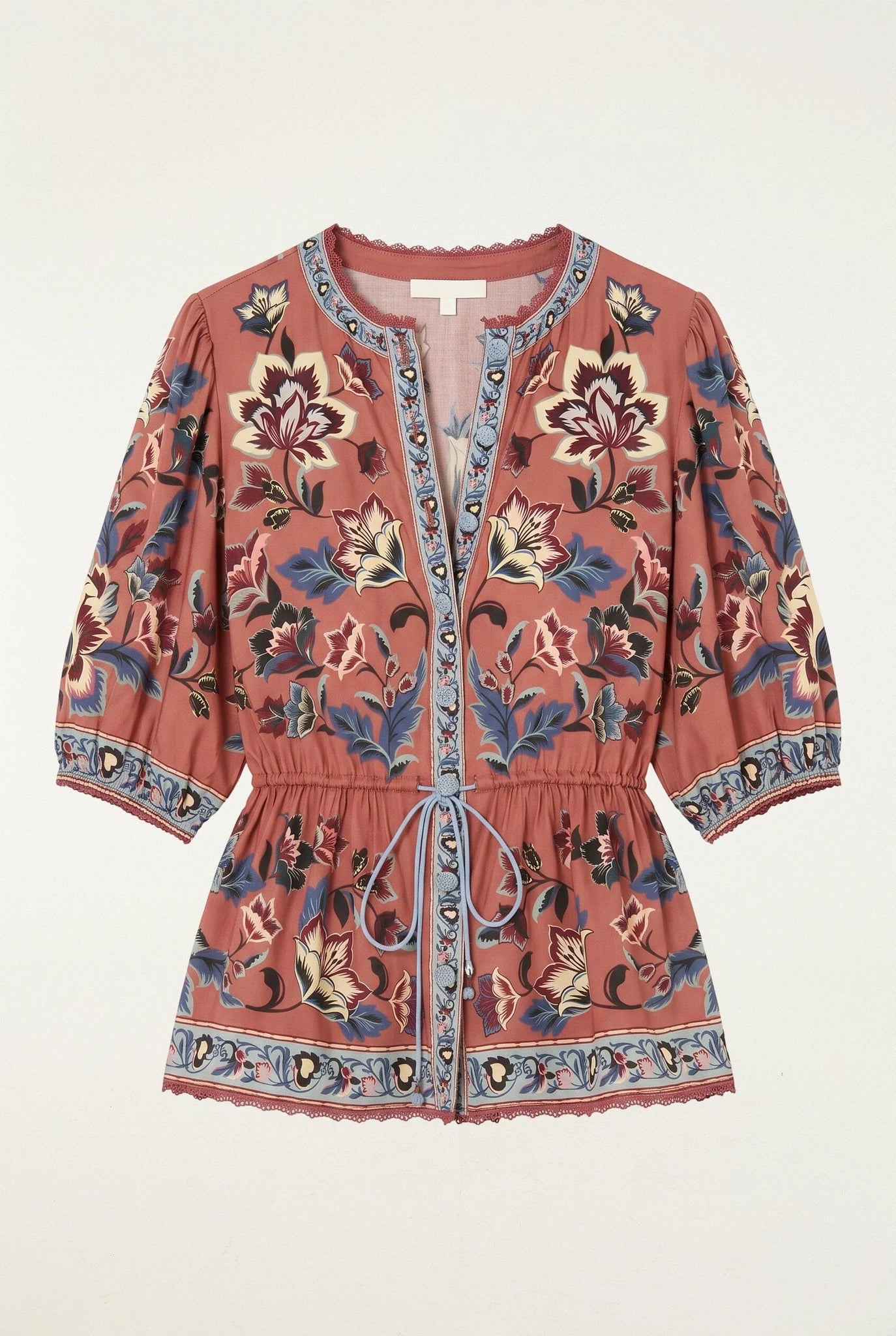 Floral Beauty Tapestry Drawstring Blouse