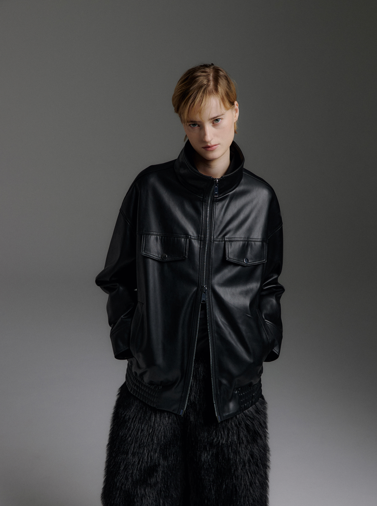 Freddie Soft PU Leather Utility Jumper in Black