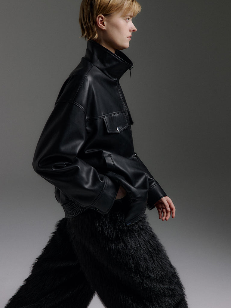 Freddie Soft PU Leather Utility Jumper in Black