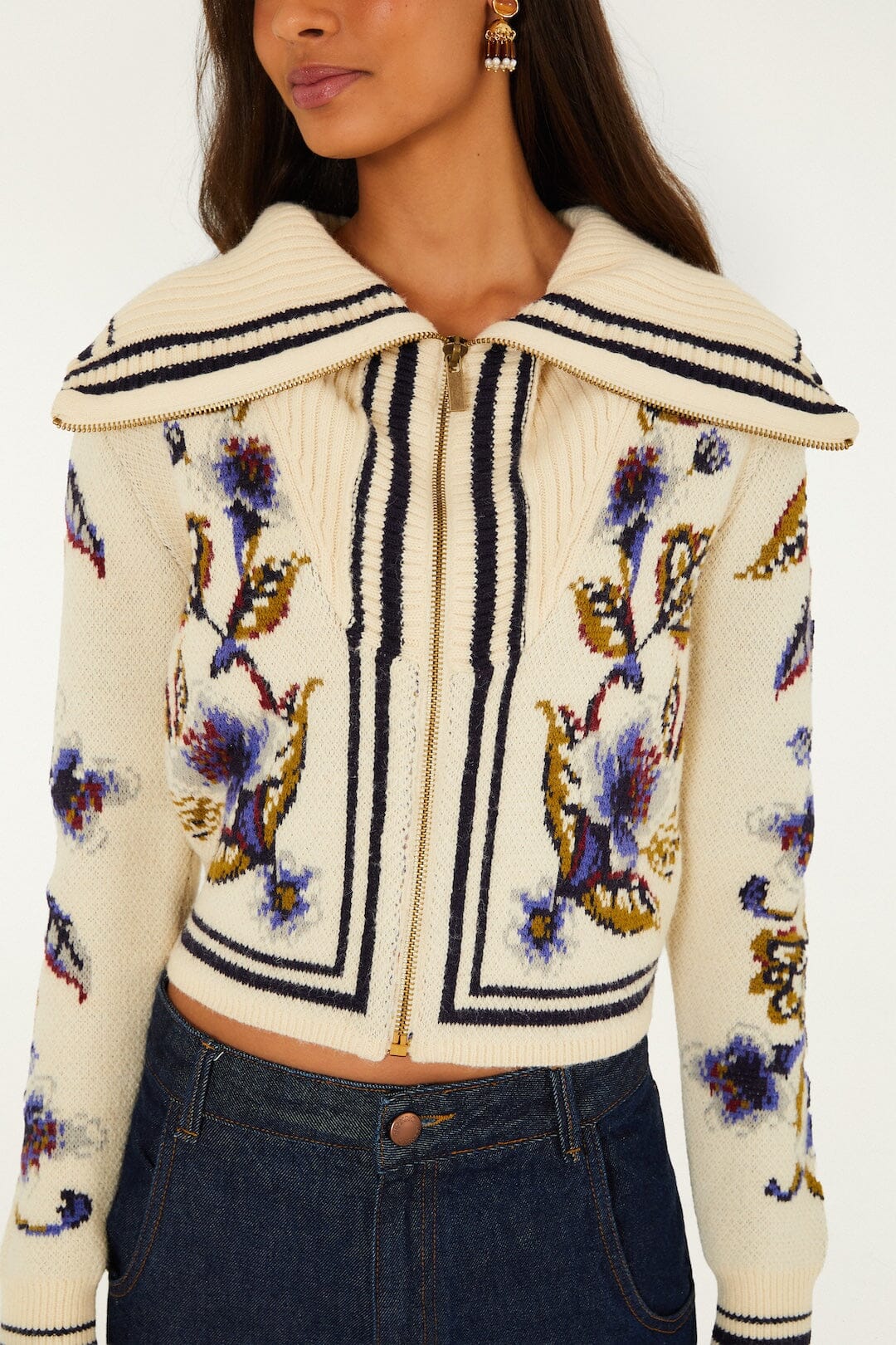 Golden Nature Full Zipper Knit Cardigan