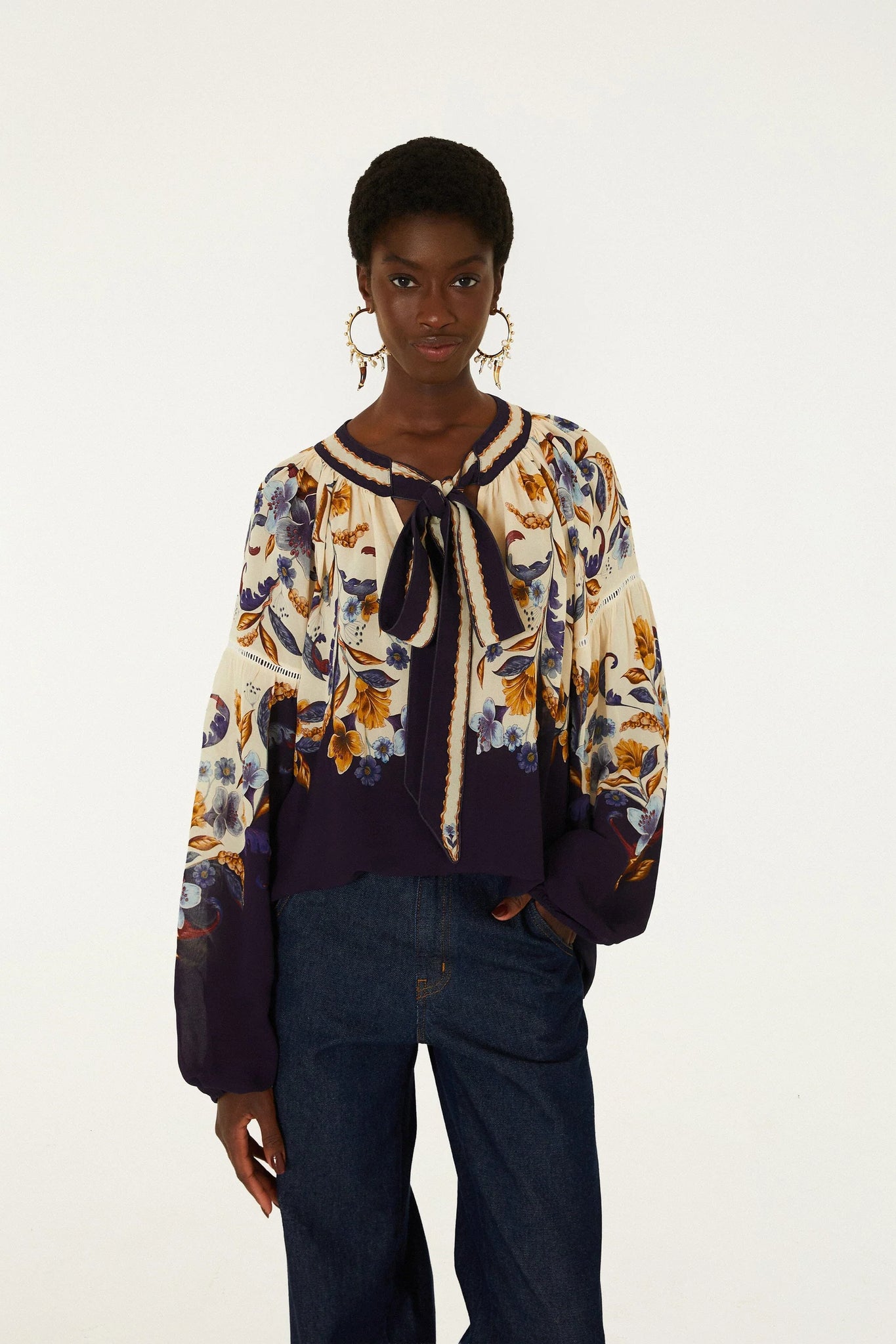 Golden Nature Tied Long Sleeve Blouse