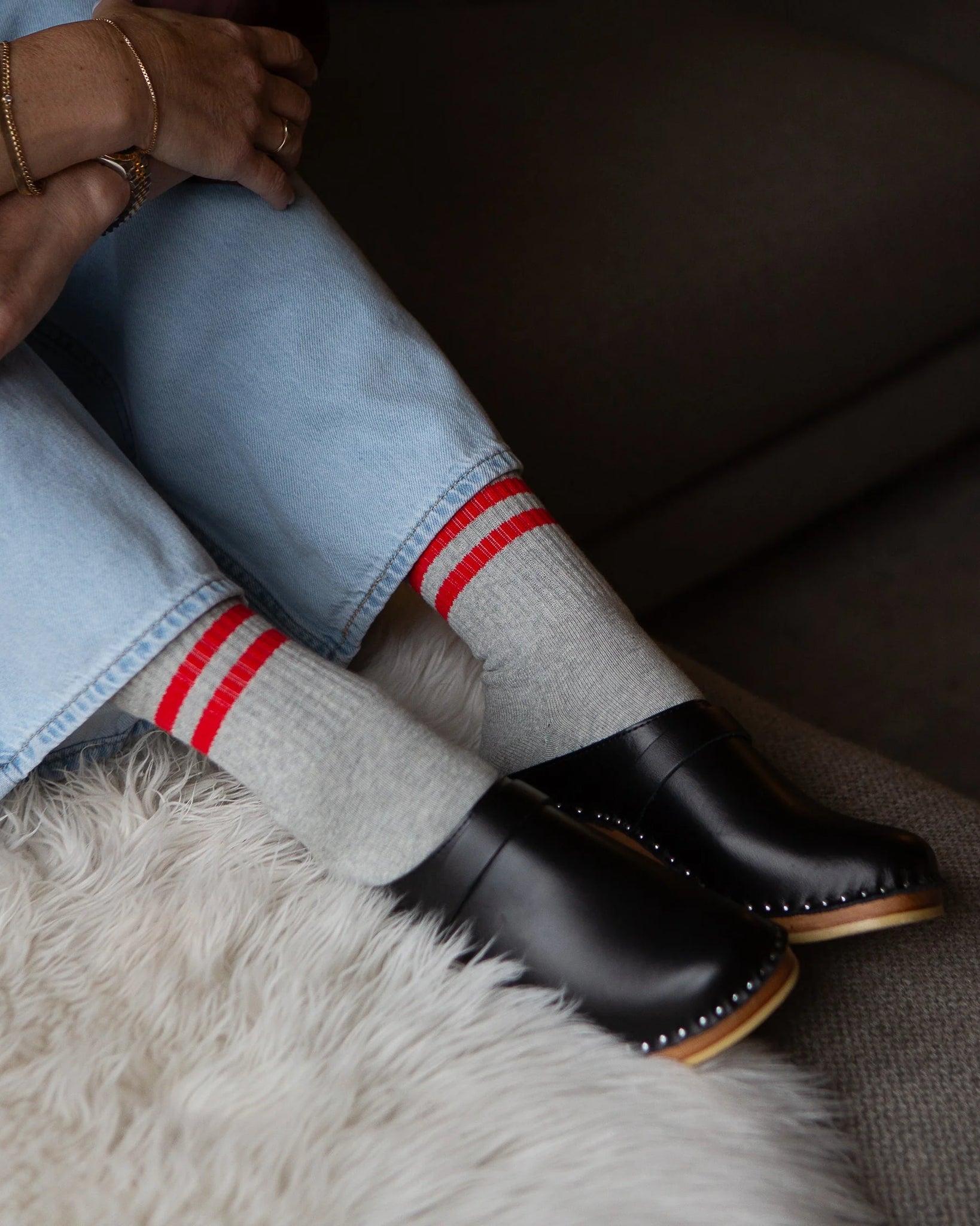 Gym Socks in Grey Red Stripe