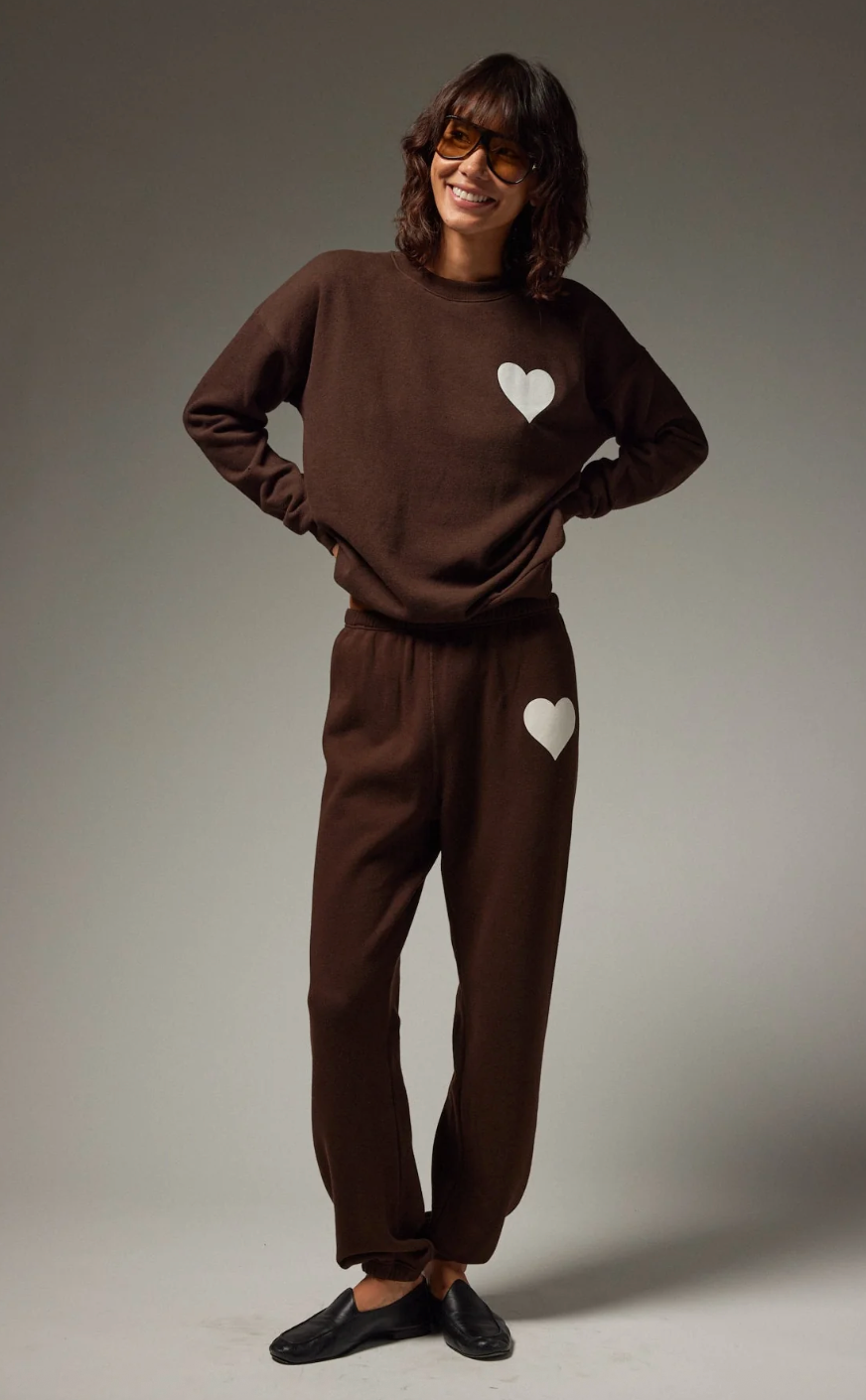 Heart Sweatpants in Americano/White