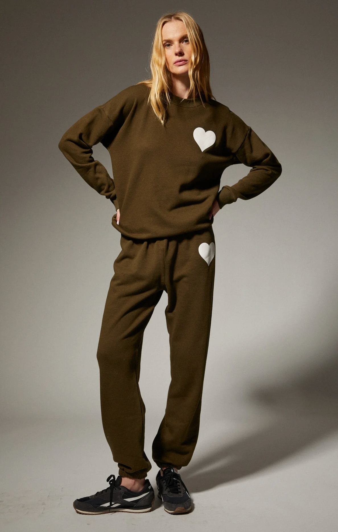 Heart Sweatpants in Olive/White