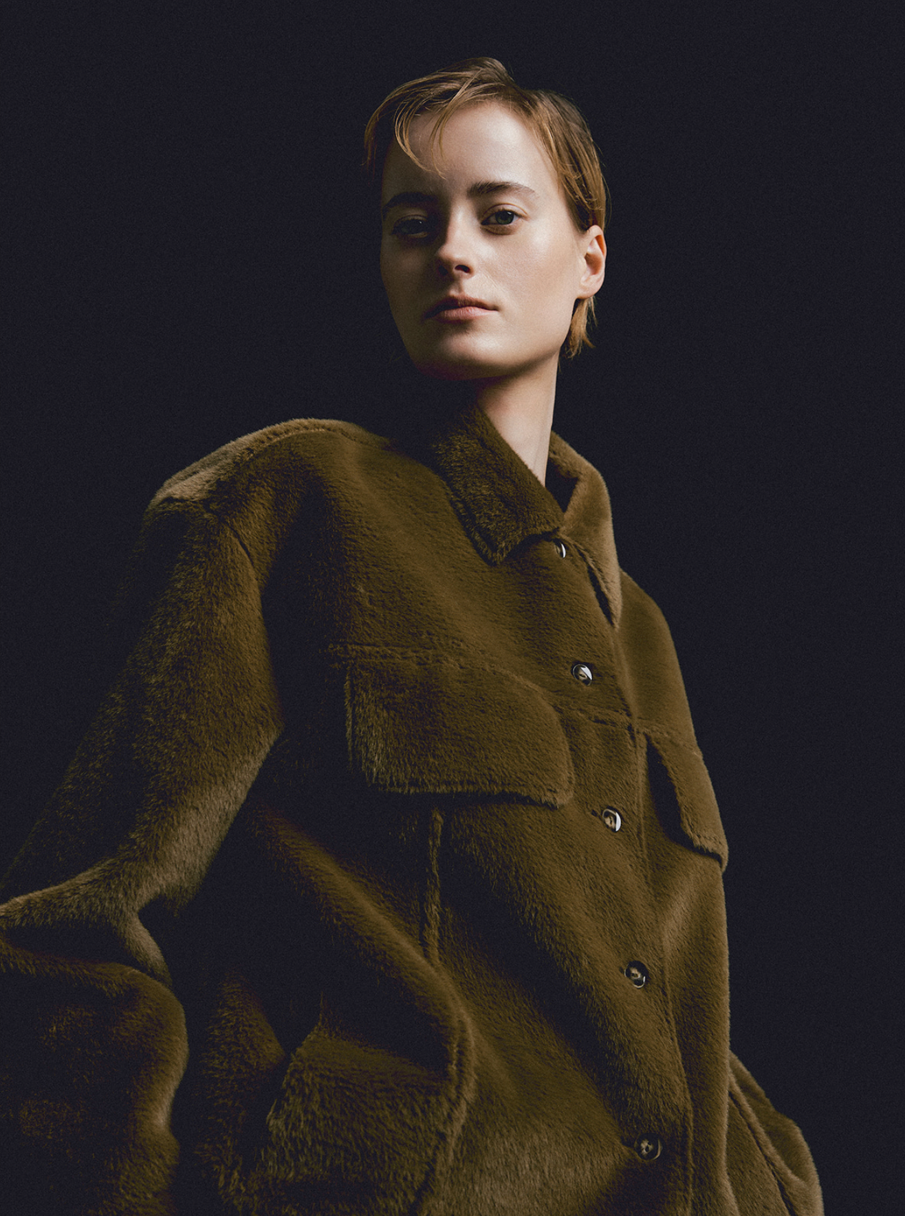 Hush Lightweight Faux Fur Shirt Jacket in Khaki Green