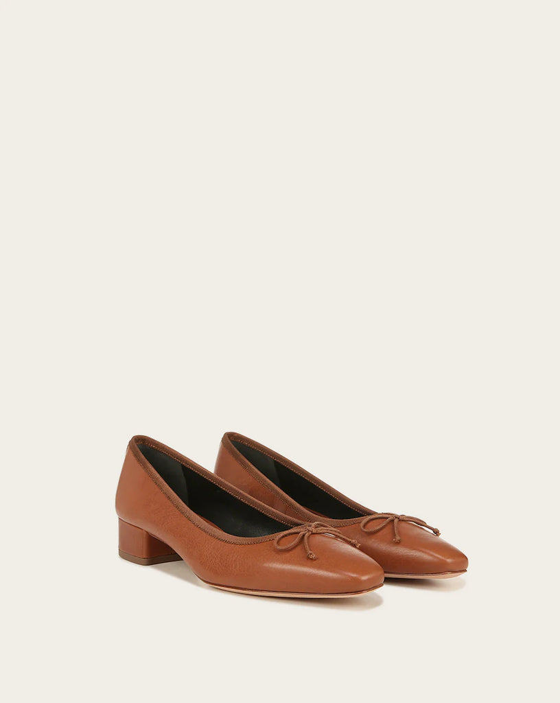 Cecile Leather Ballet Pump in Caramel