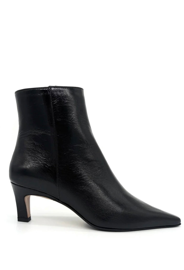 Bev Crushed Leather Heeled Bootie in Black