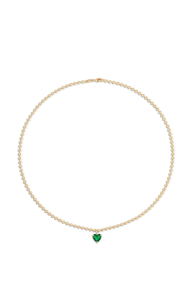 Heart Pendant Ball Chain Necklace Emerald in Gold | 18"