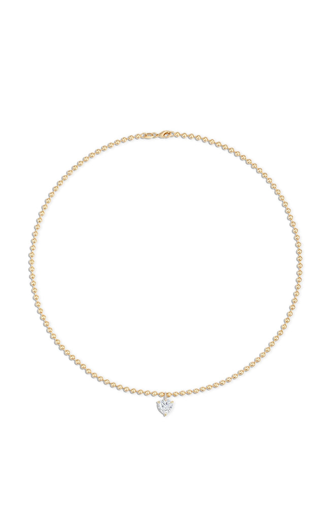 Heart Pendant Ball Chain Necklace White in Gold | 16"