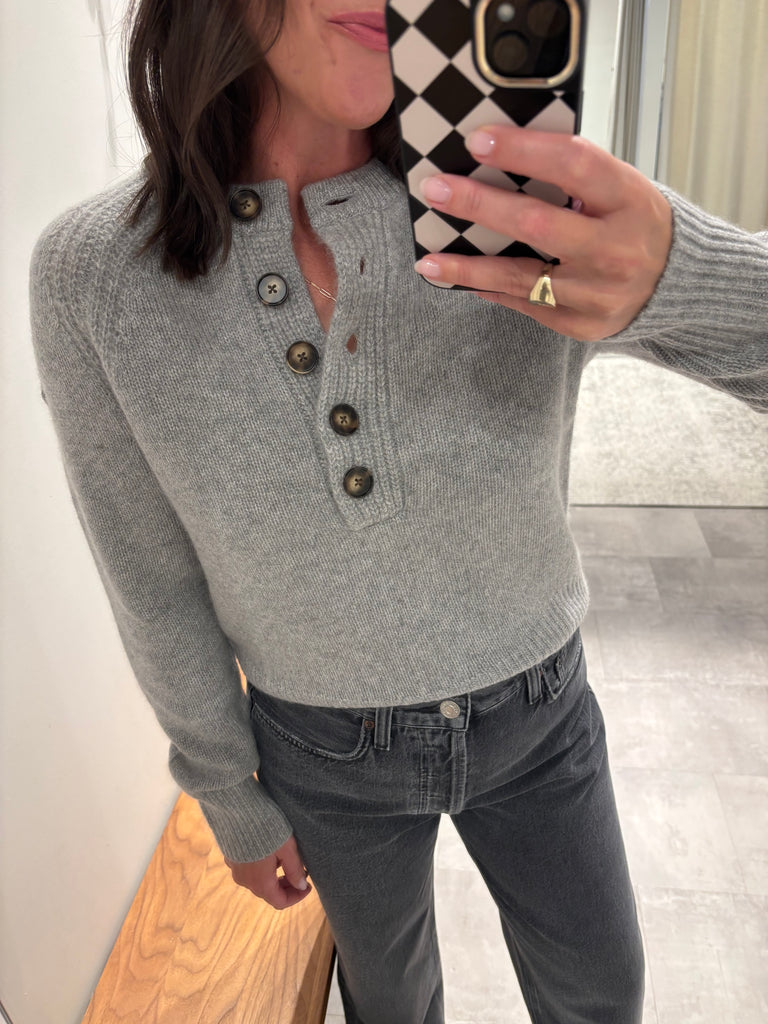 Cashmere Luxe Henley in Grey Heather