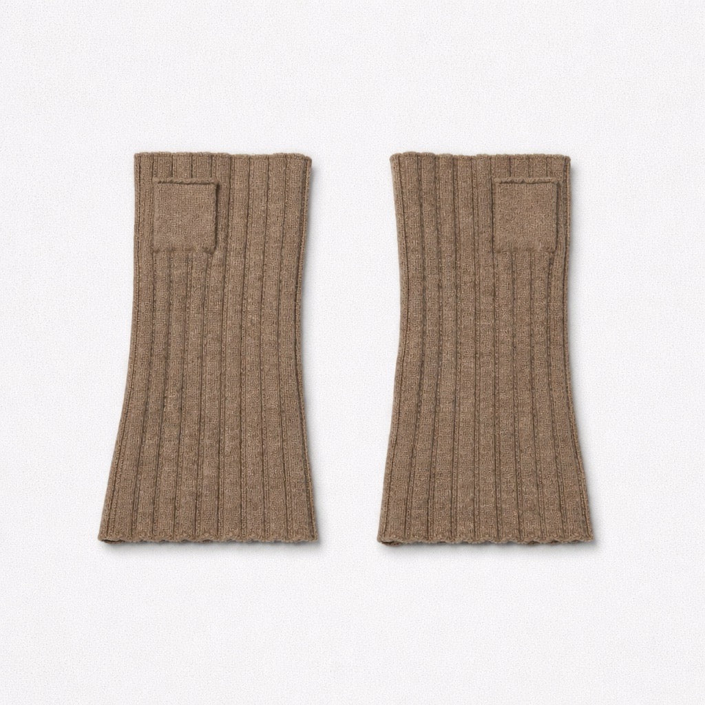 Luxe Ribbed Wrist Warmers in Organic Light Brown