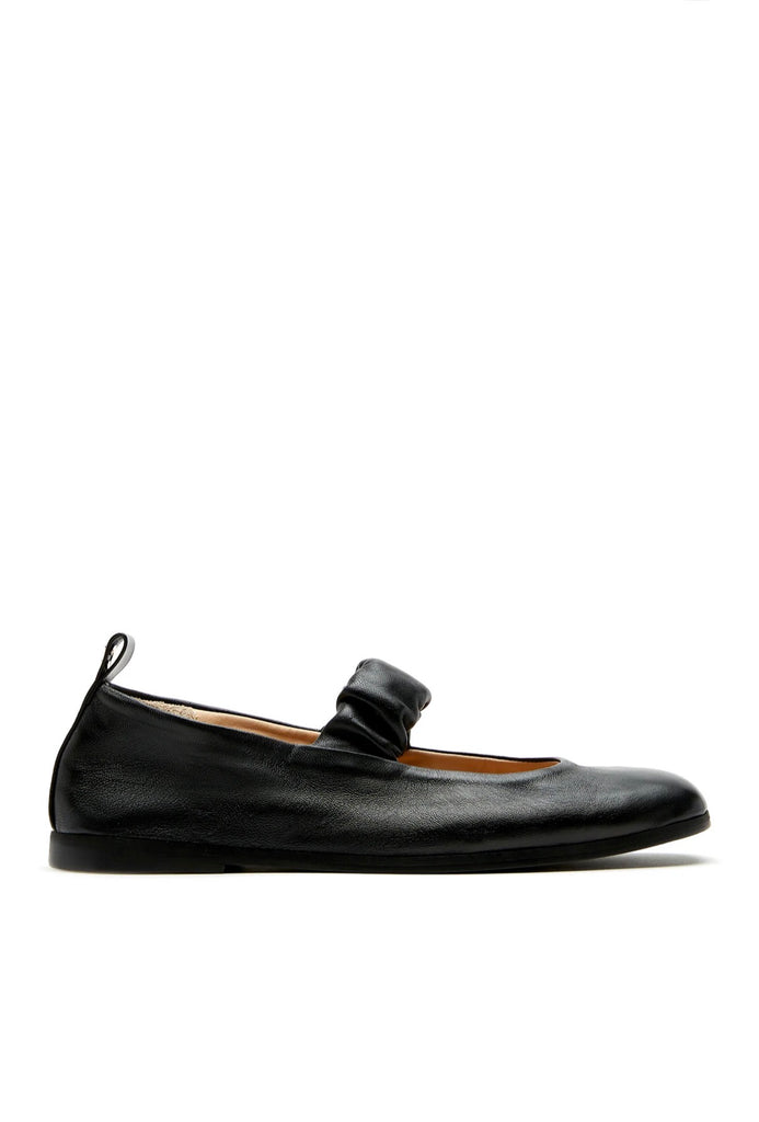 Grey Leather Mary Jane Flat in Black