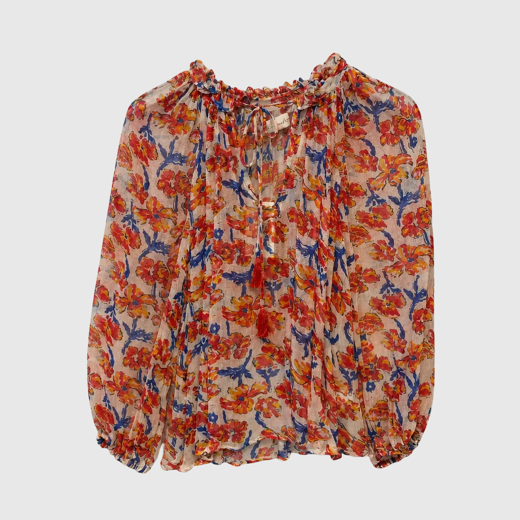 Penny Blouse in Chiffon Watercolor Print Clementine
