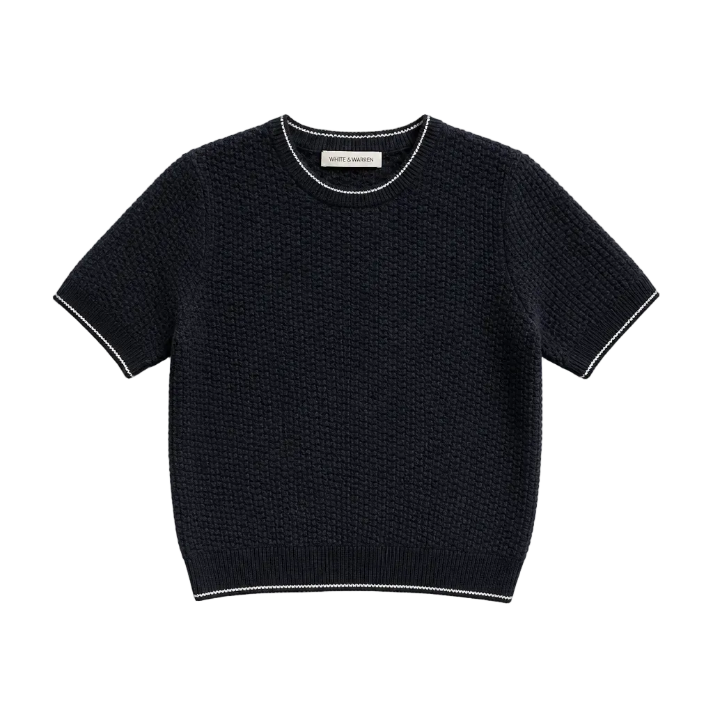 Cotton Boucle Tee in Midnight/Ivory Tipping