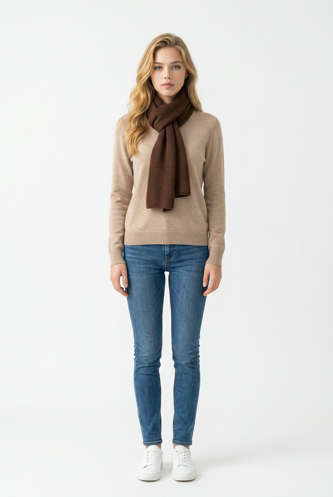 Cashmere Waffle Scarf in Espresso