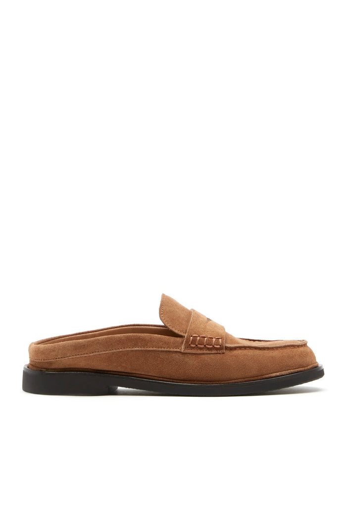 Malcam Shearling Lined Suede Mule in Caramel