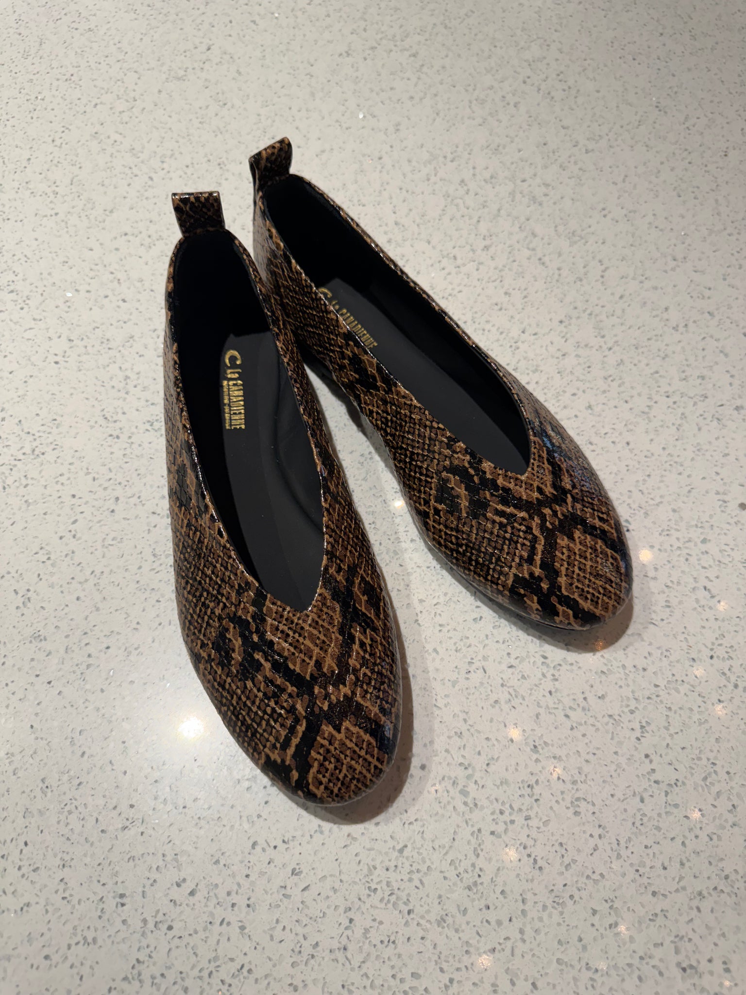 Gentil Leather Flat in Brown Print