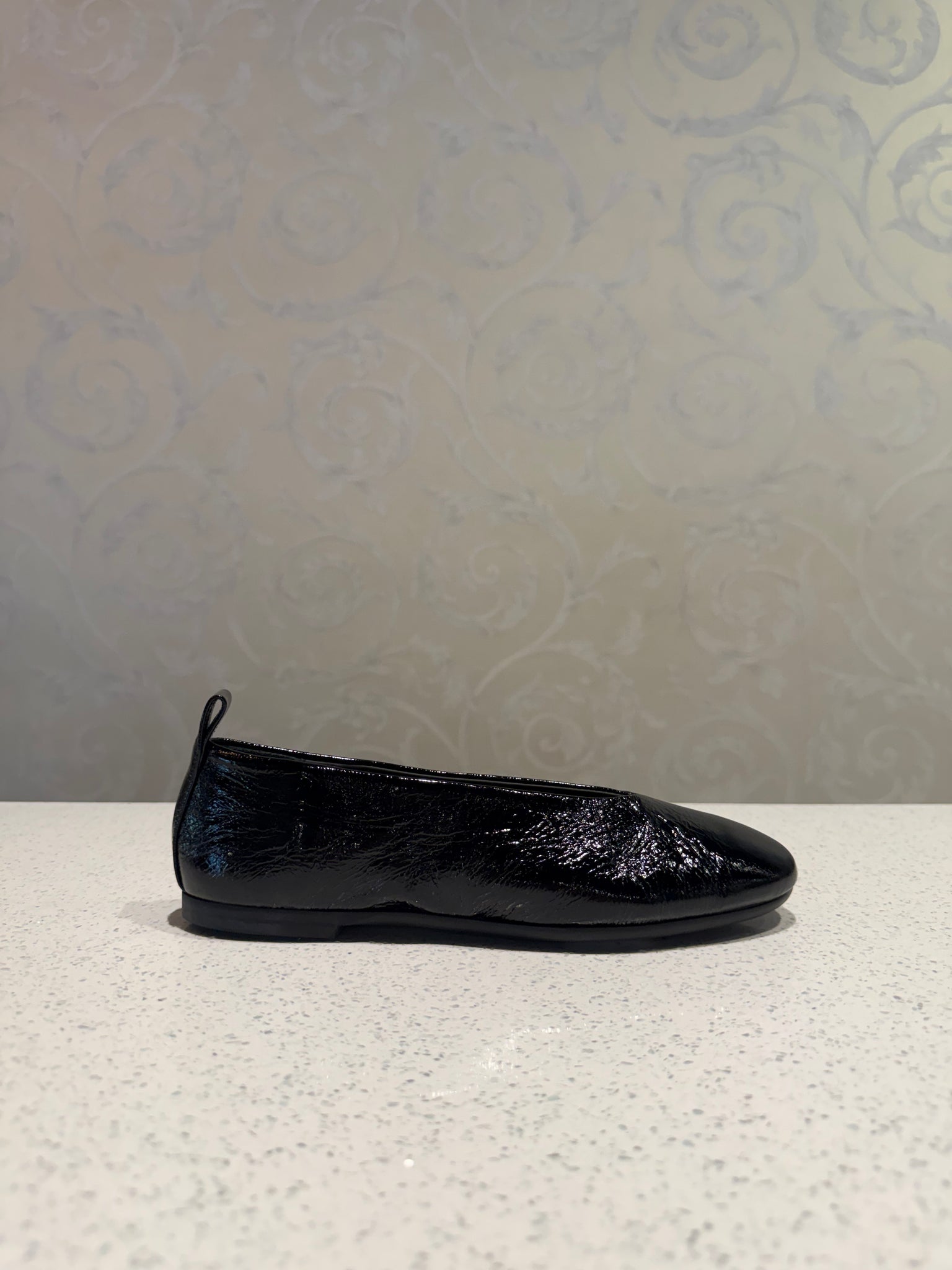 Gentil Crushed Leather Flat in Black