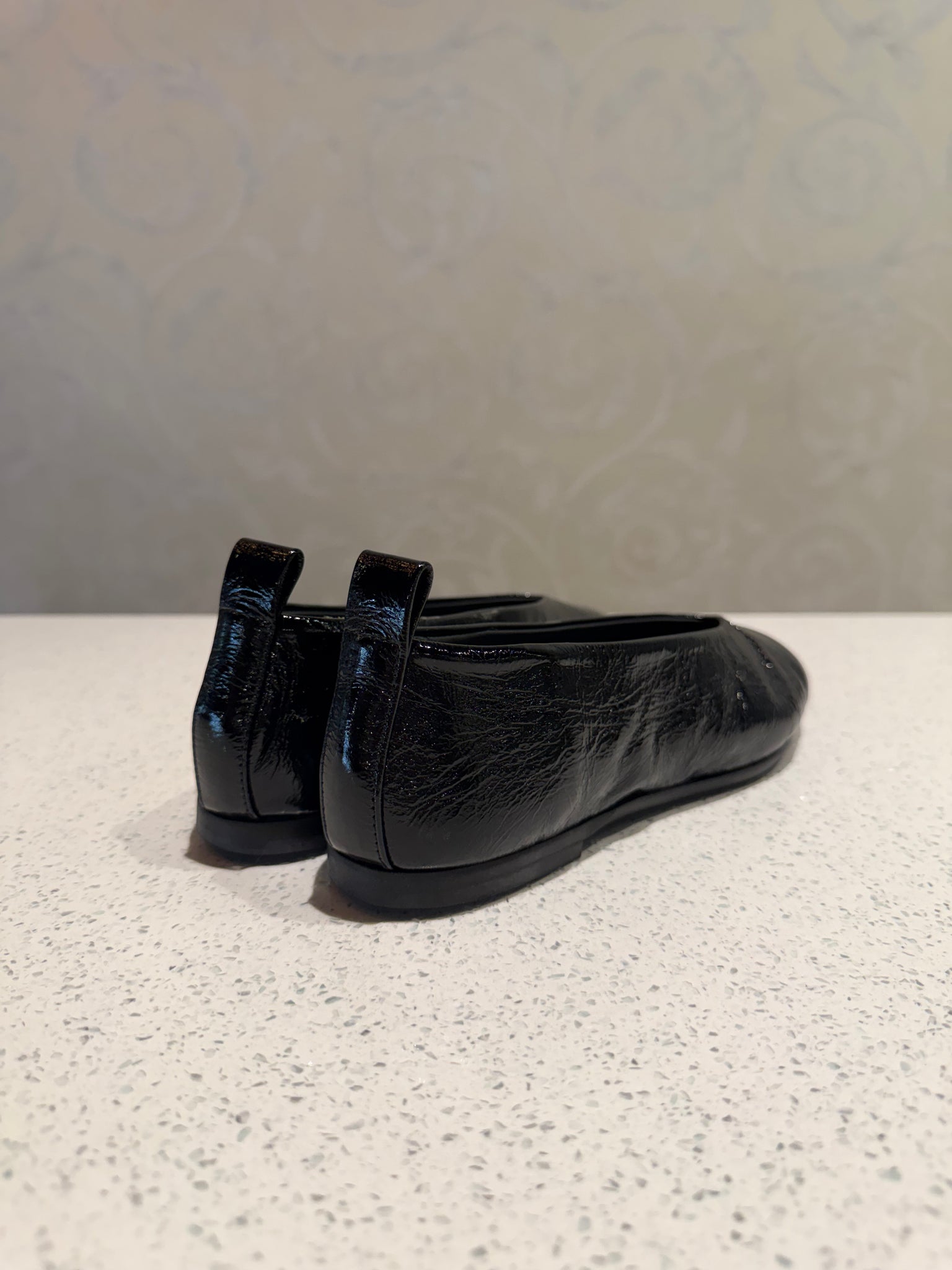 Gentil Crushed Leather Flat in Black