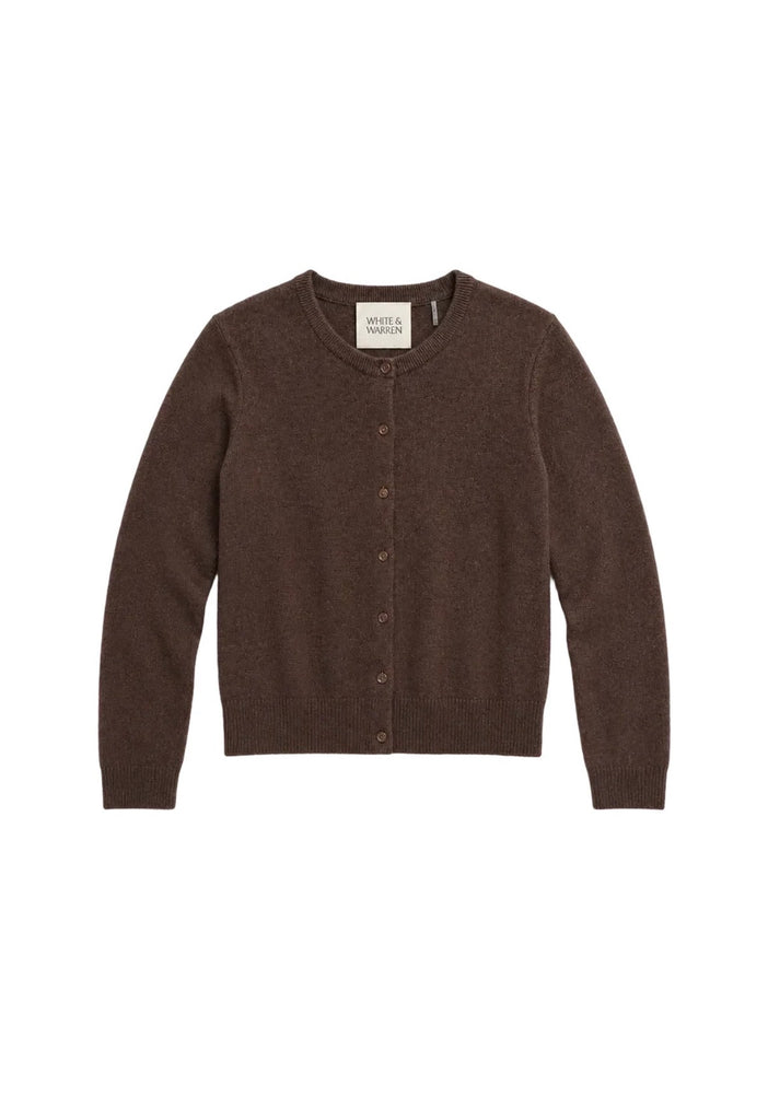 Cashmere Crewneck Cardigan in Coffee Bean