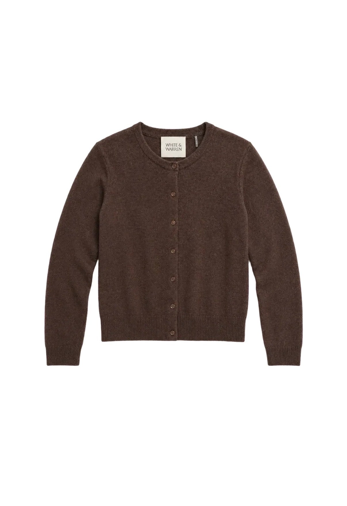 Cashmere Crewneck Cardigan in Coffee Bean