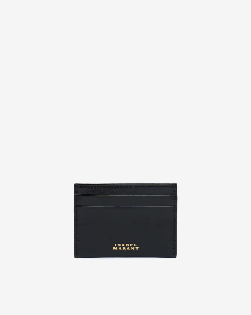 Chiba Leather Card Holder in Black/Gold