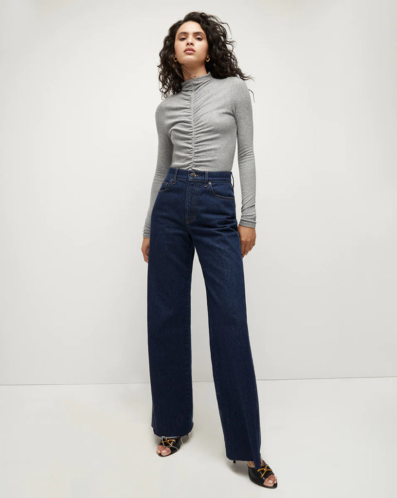 Theresa Ruched Turtleneck in Heather Grey