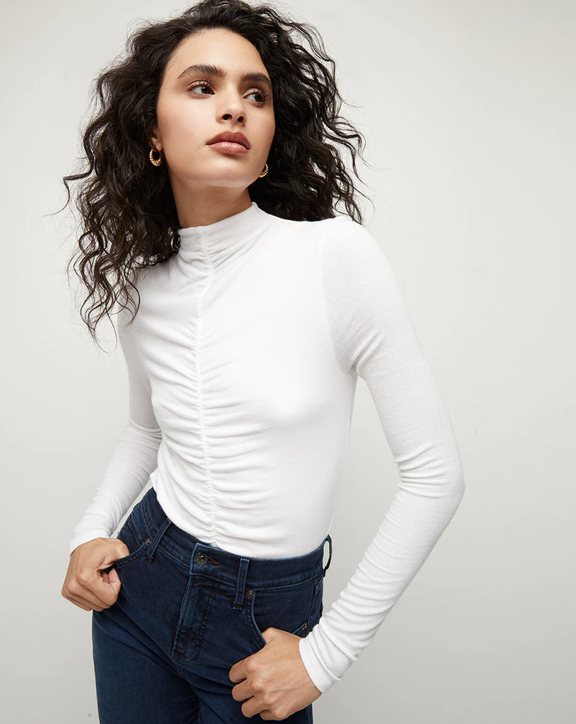 Theresa Ruched Turtleneck in White